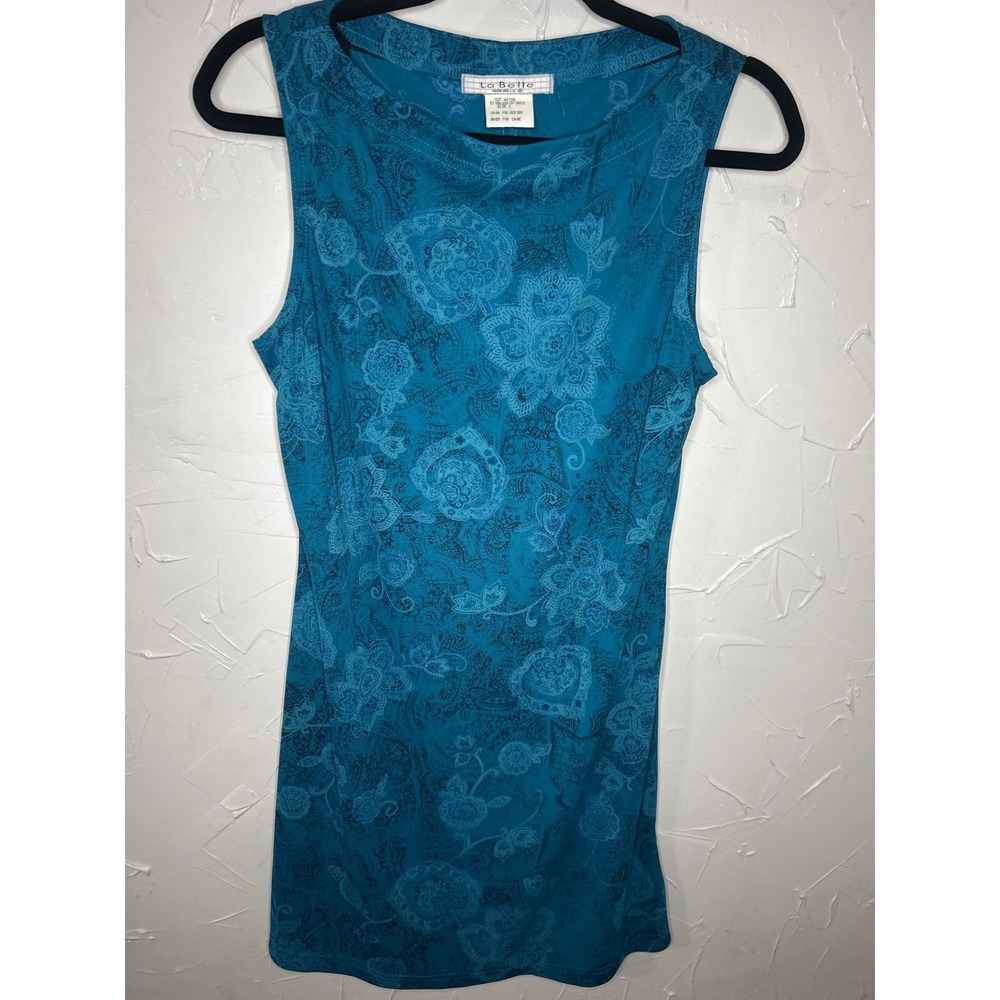 La Belle Floral Sleeveless Tank Top Teal Blue Paisley Women's‎ Size L